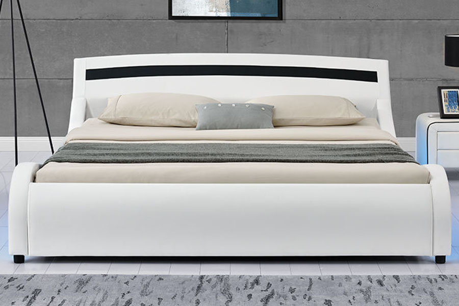 1188-1-2B Cadru de pat tapitat modern cu LED din piele PU