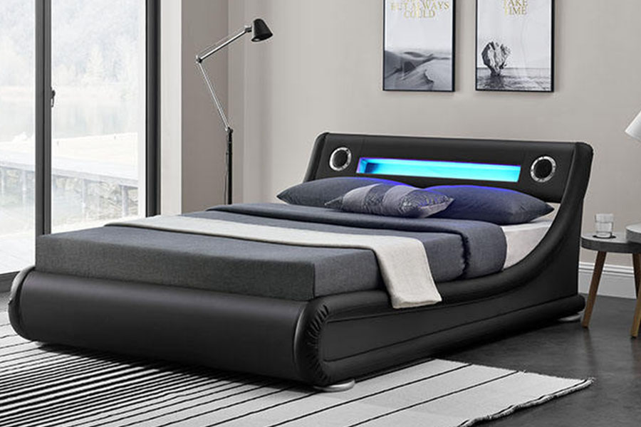 1324-1GS Difuzor LED superb din piele pentru depozitare cu ridicare pe gaz Cadru de pat tapitat