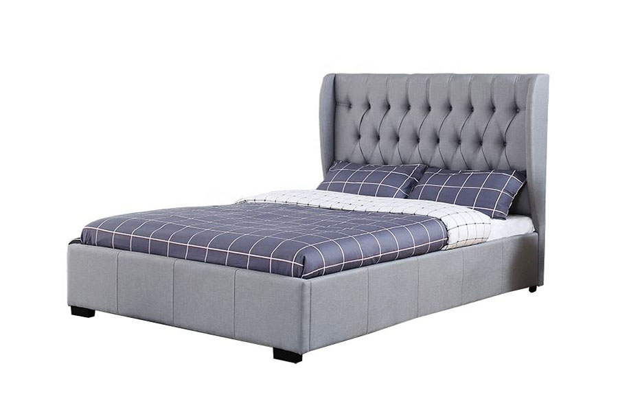 1310G Cadru de depozitare pentru pat cu tăblie înaltă Wingback gri-țesătură cu butoane