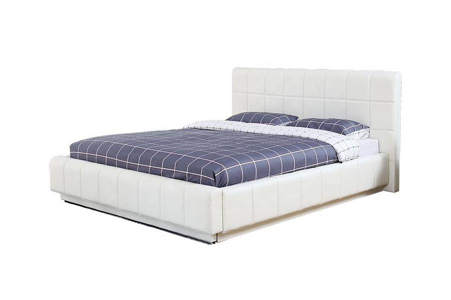 1305G Cadru de pat tapitat pentru dormitor, cu LED-uri din trei laturi, din piele PU albă